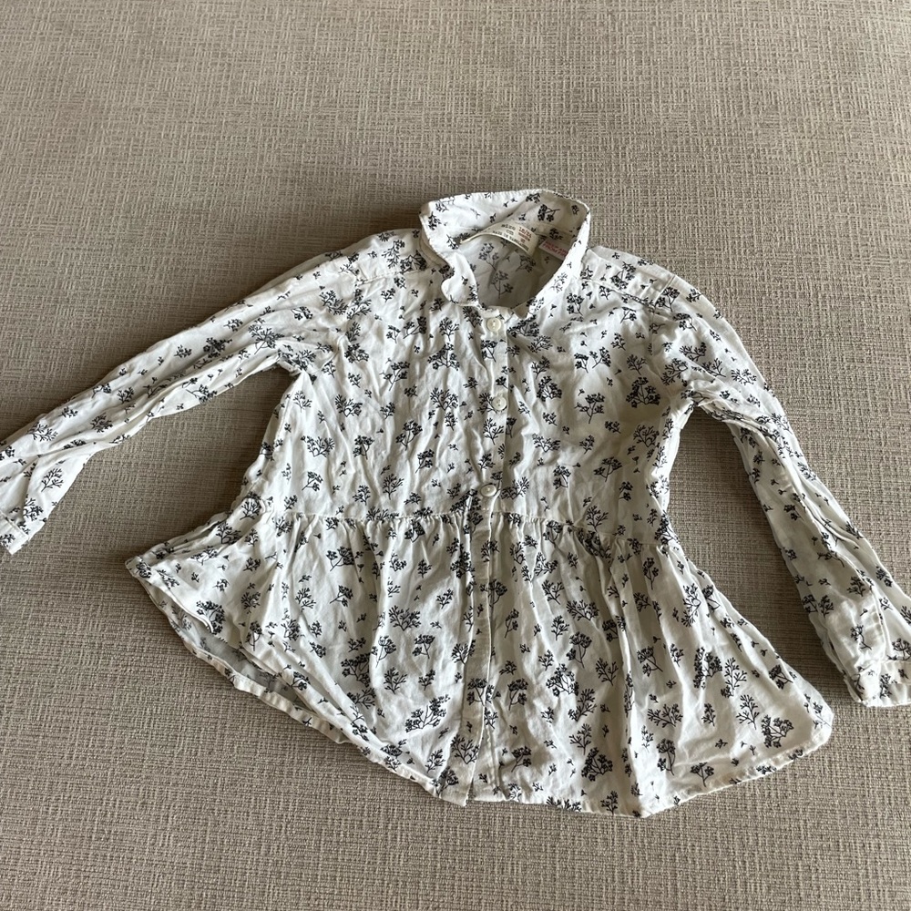 Zara White and Blue Floral Button Down Shirt